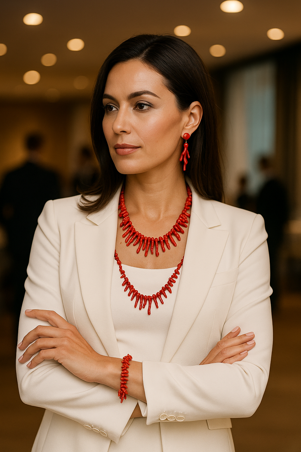 Parure Corail Éternelle – Collier, Bracelet et Boucles