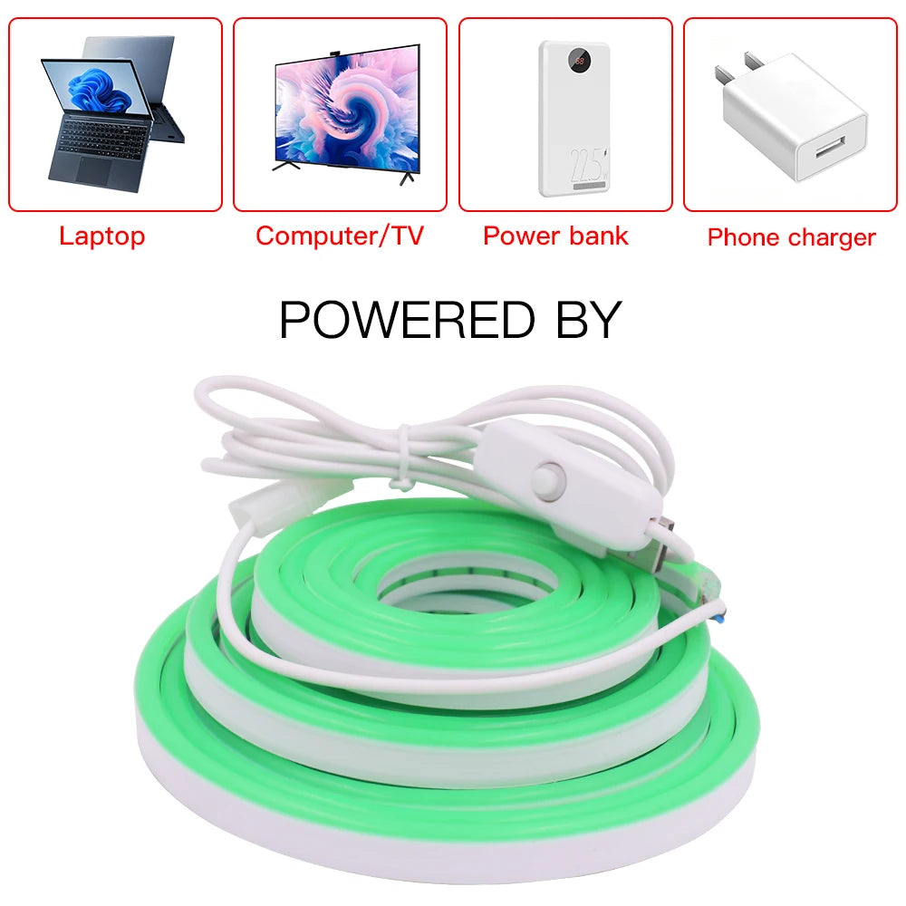 Bande LED Néon USB Étanche – Multicolore, Flexible, 5V, 120 LED/m