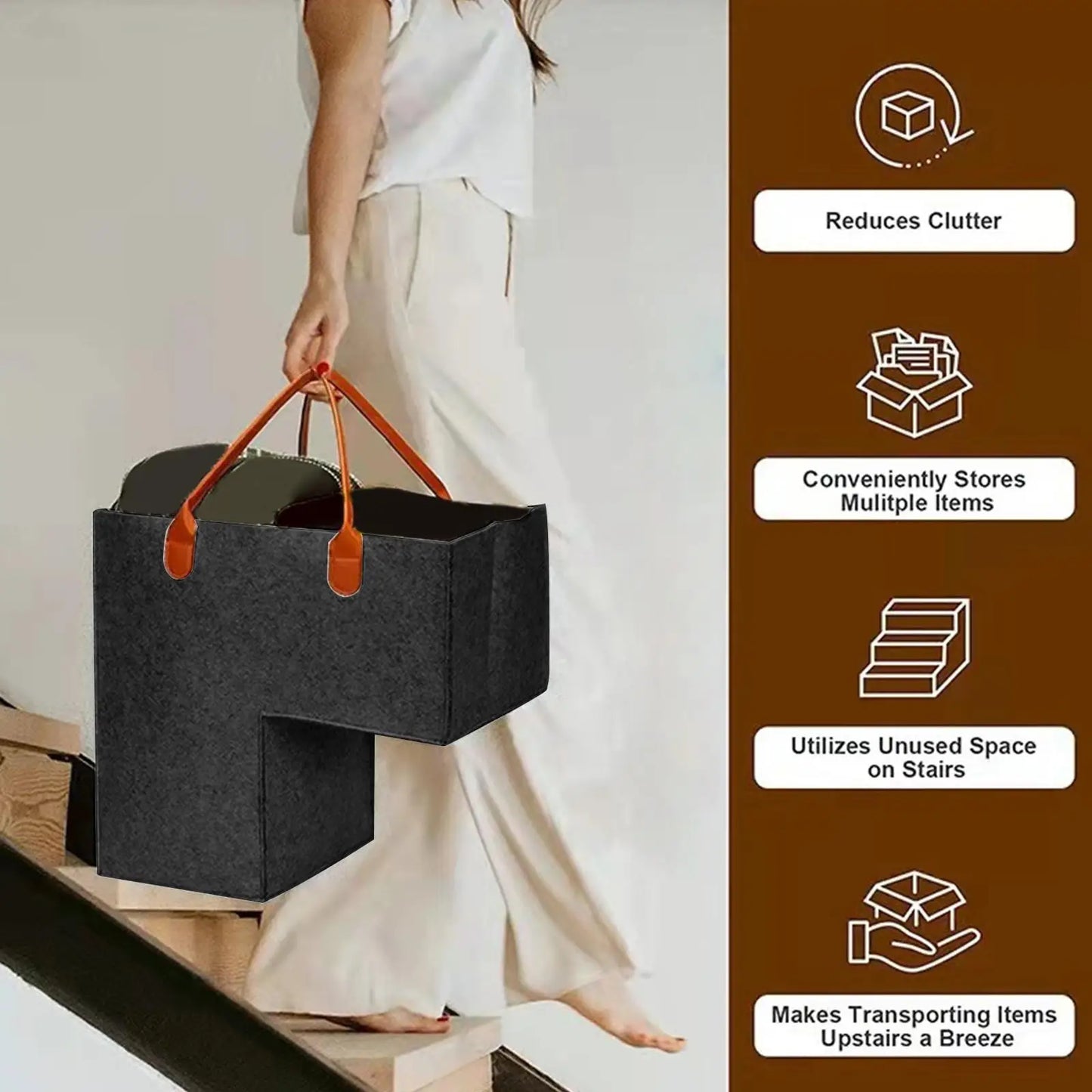 Panier de Rangement pour Escaliers en Feutrine – Organisateur Pratique et Élégant