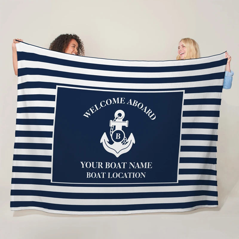 Couverture personnalisée thème marin – Plaid doux et cozy avec nom de bateau