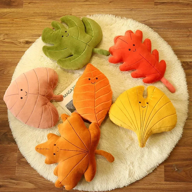 Coussin Feuille Décoratif – Érable & Ginkgo | Coussin Moelleux et Original pour Salon & Chambre