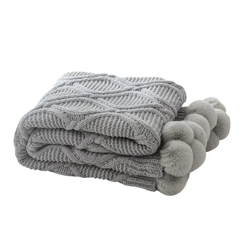 Plaid Chunky Tricoté avec Pompons – Doux, Épais & Cozy