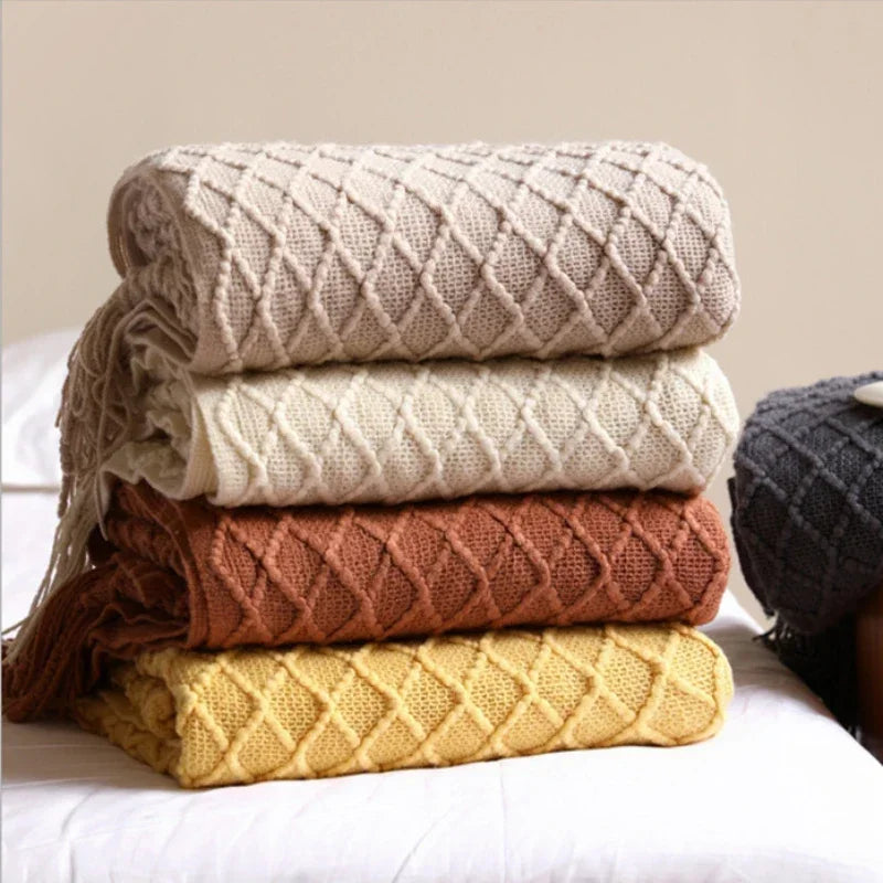 Couverture Tricotée Unie – Plaid Doux et Lavable en Machine