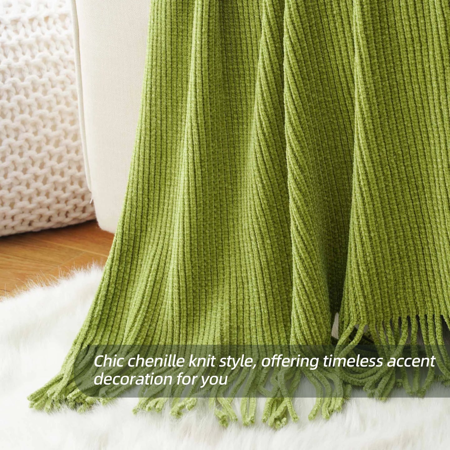 Plaid en chenille douce avec pompons – Couverture tricotée décorative pour lit et canapé