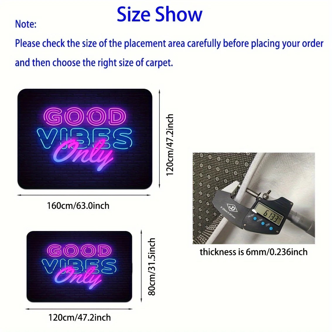 Tapis Doux Antidérapant – Design "Good Vibes Only" | Déco Cozy pour Salon & Chambre
