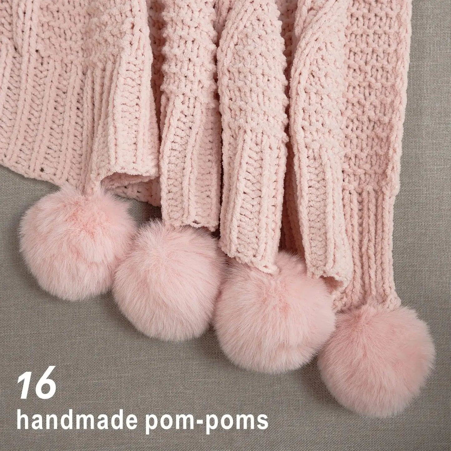 Plaid Chunky Tricoté avec Pompons – Doux, Épais & Cozy