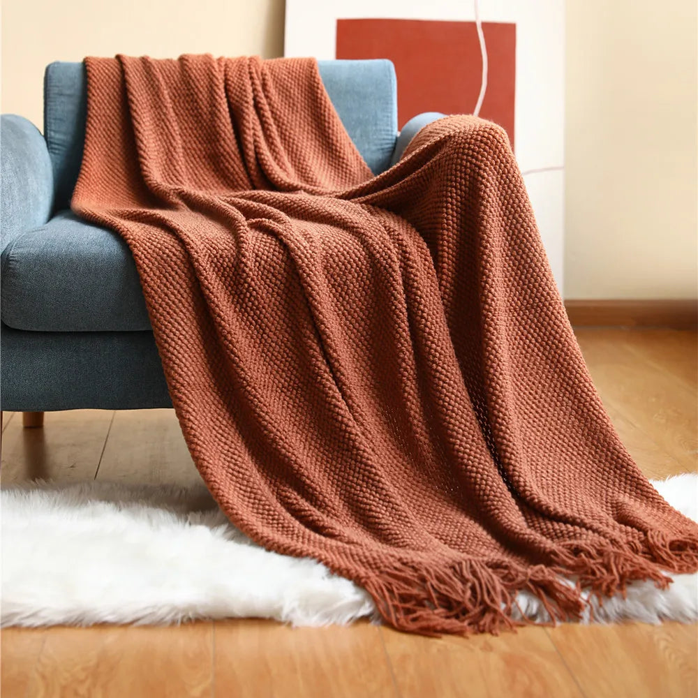 Plaid Tricoté Épais Cozy – Couverture Nid d’Abeille Douce & Chaude pour Hiver