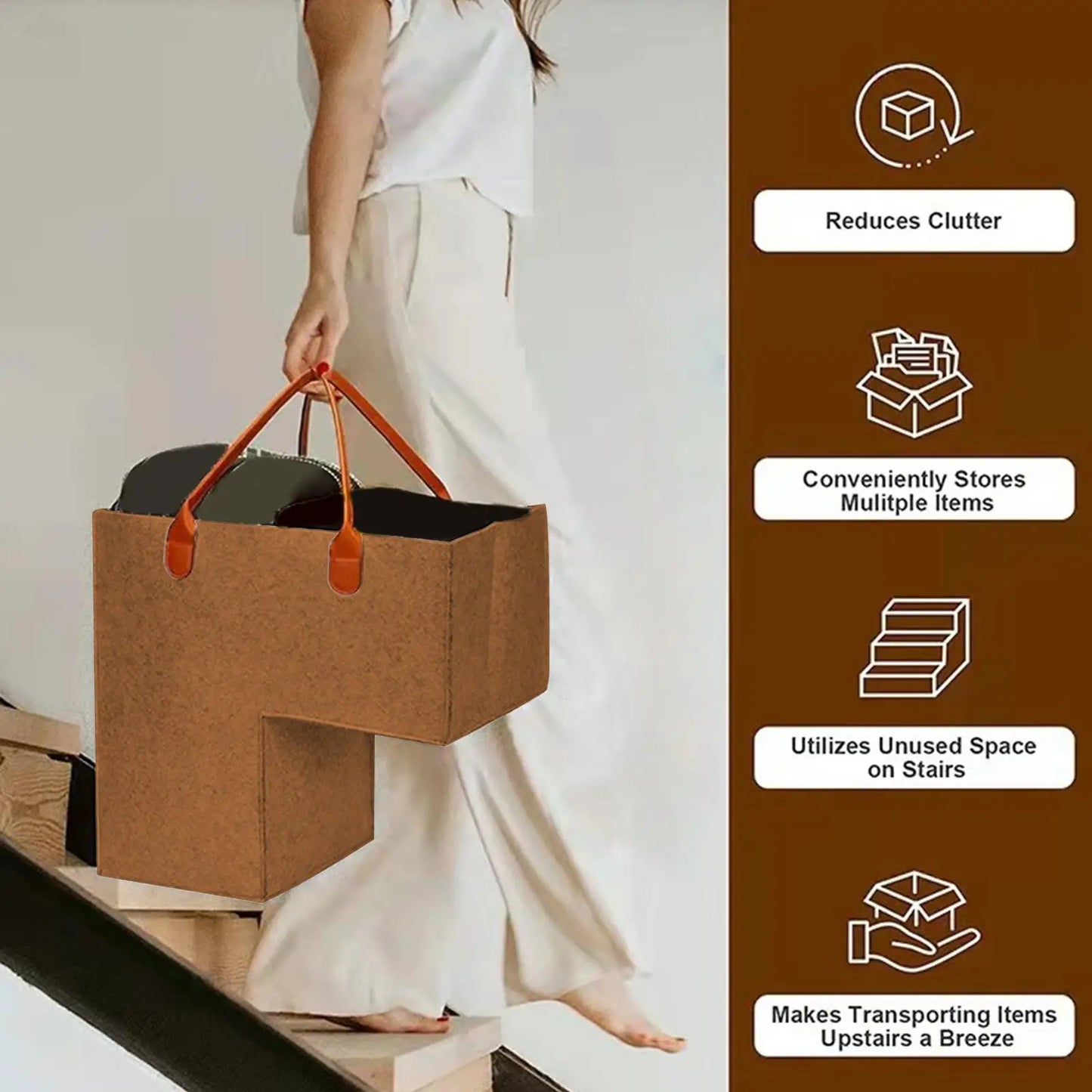 Panier de Rangement pour Escaliers en Feutrine – Organisateur Pratique et Élégant