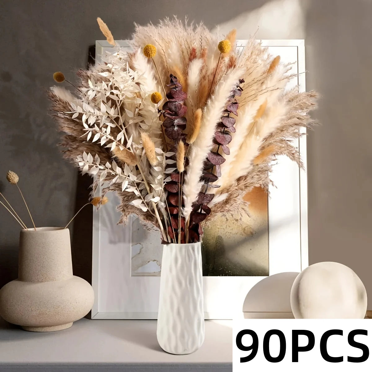 Bouquet de Fleurs Séchées Naturelles – Pampas & Queue de Lapin Orange – Décoration Mariage & Maison Cozy