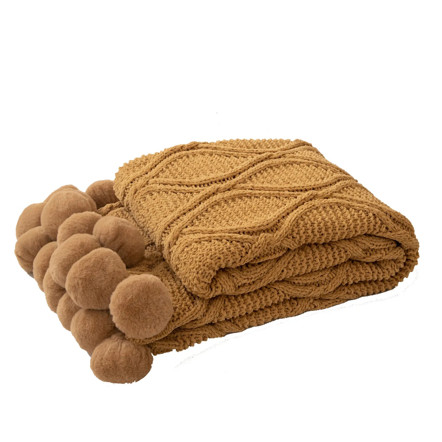 Plaid Chunky Tricoté avec Pompons – Doux, Épais & Cozy