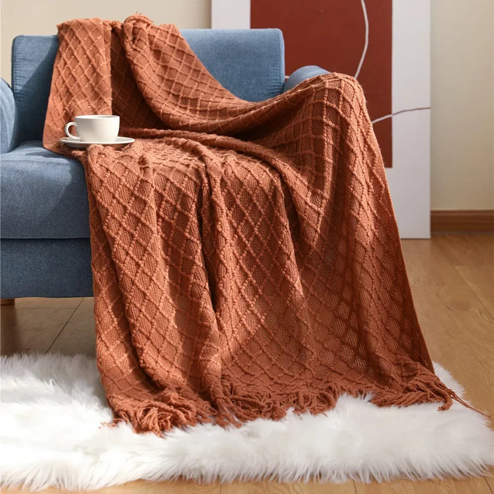 Couverture Tricotée Unie – Plaid Doux et Lavable en Machine