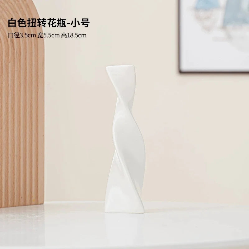 Vase Céramique Torsadé Minimaliste – Décoration Moderne pour Fleurs Sèches ou Fraîches