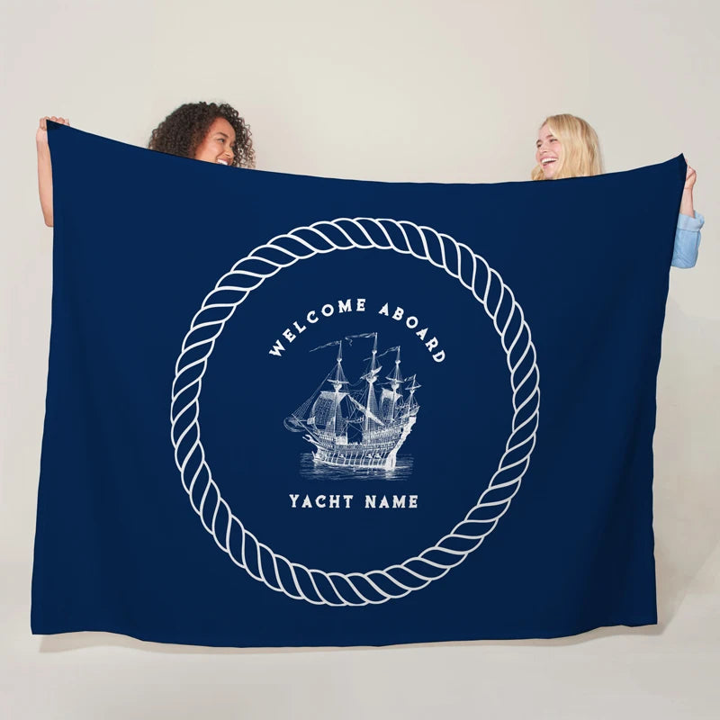 Couverture personnalisée thème marin – Plaid doux et cozy avec nom de bateau