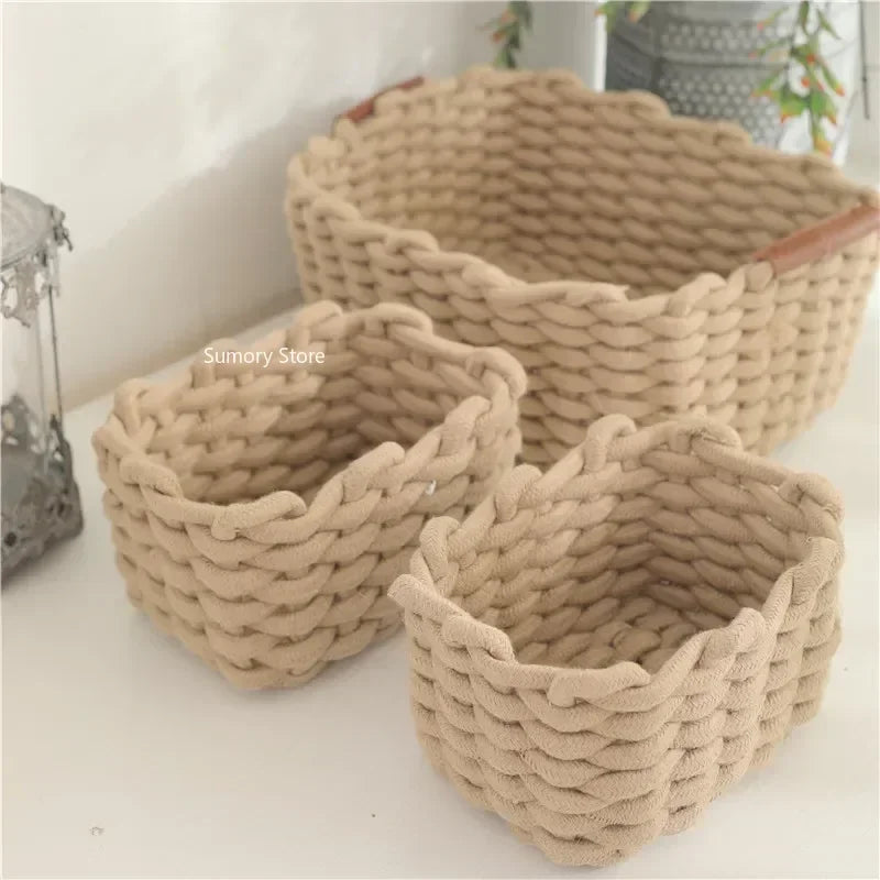 Panier de Rangement en Corde de Coton avec Poignées – Organisateur Multi-Usages