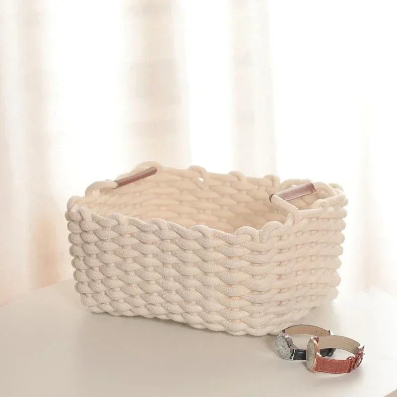Panier de Rangement en Corde de Coton avec Poignées – Organisateur Multi-Usages