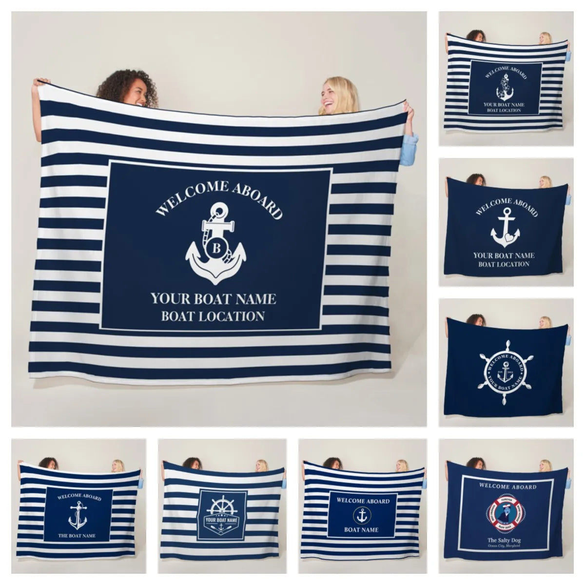Couverture personnalisée thème marin – Plaid doux et cozy avec nom de bateau