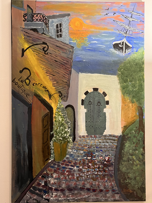 La Ruelle du Soleil Couchant – Tableau original en acrylique | Studio Cozy