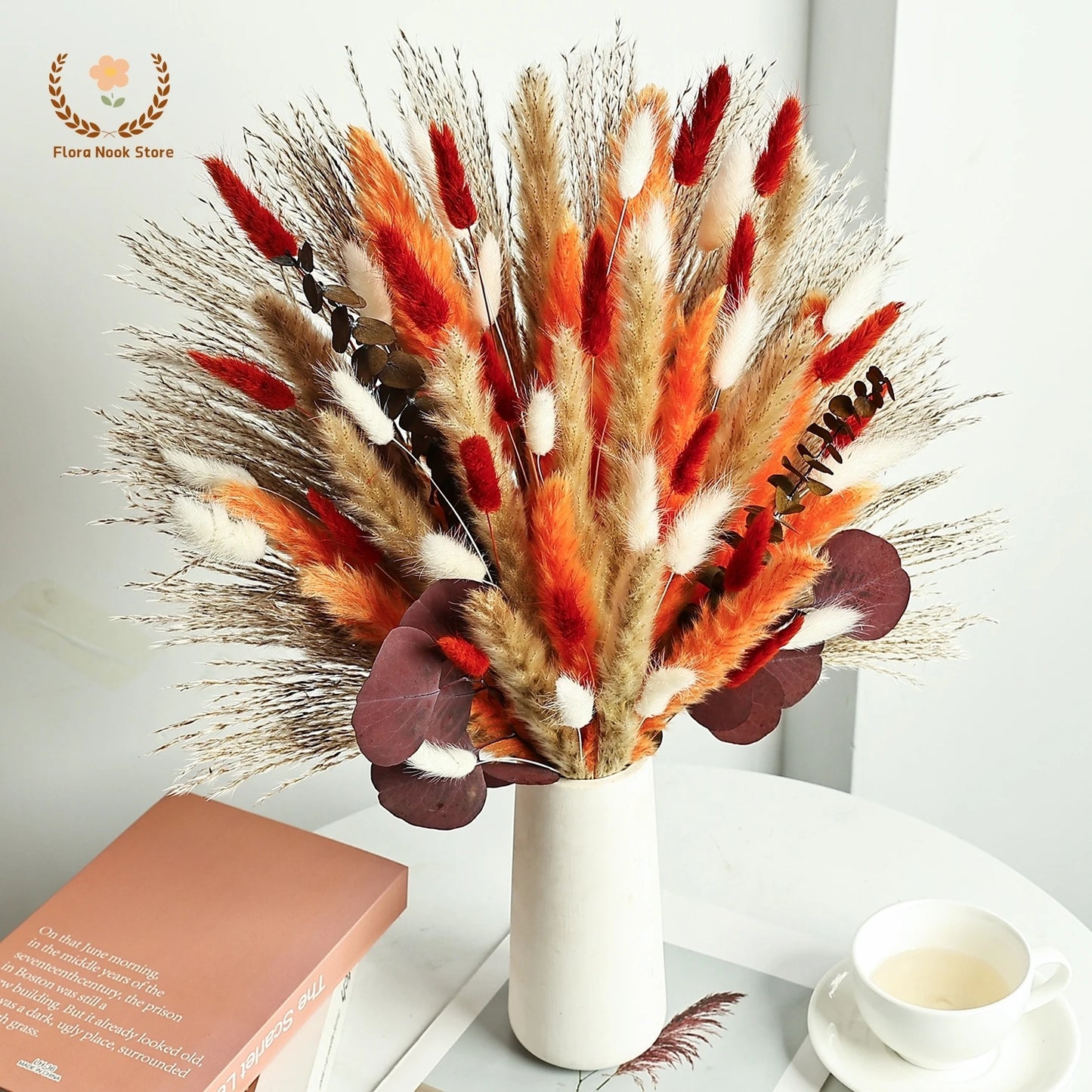 Bouquet de Fleurs Séchées Naturelles – Pampas & Queue de Lapin Orange – Décoration Mariage & Maison Cozy