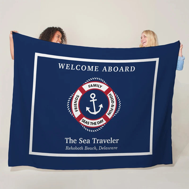 Couverture personnalisée thème marin – Plaid doux et cozy avec nom de bateau