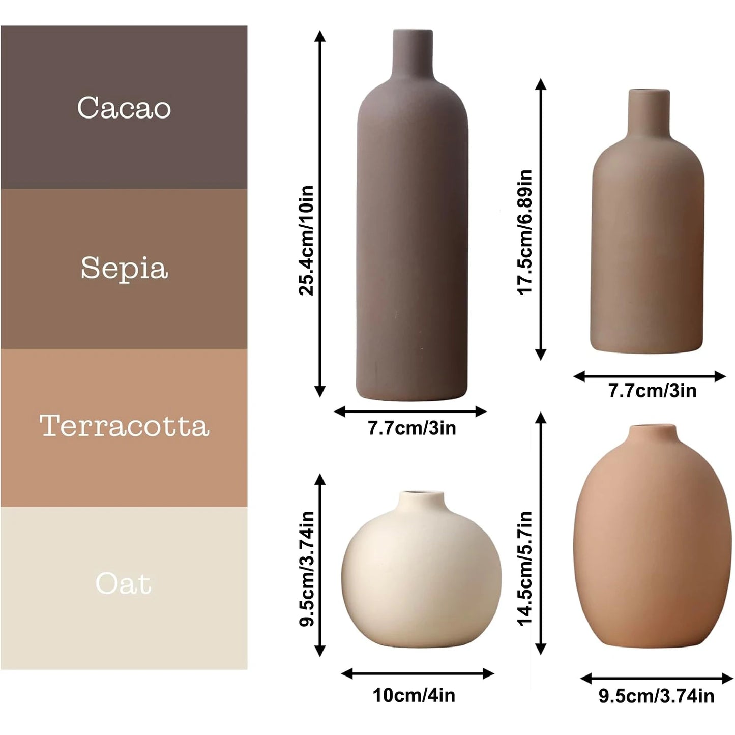 Lot de vases en céramique neutre – Décoration rustique et bohème pour salon, table et intérieur