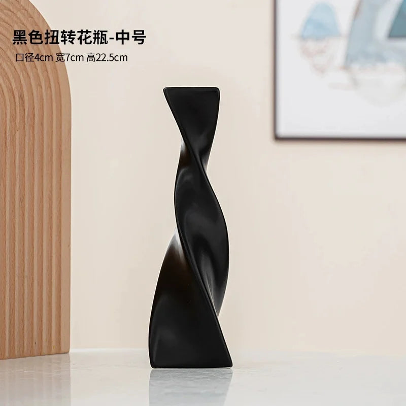 Vase Céramique Torsadé Minimaliste – Décoration Moderne pour Fleurs Sèches ou Fraîches