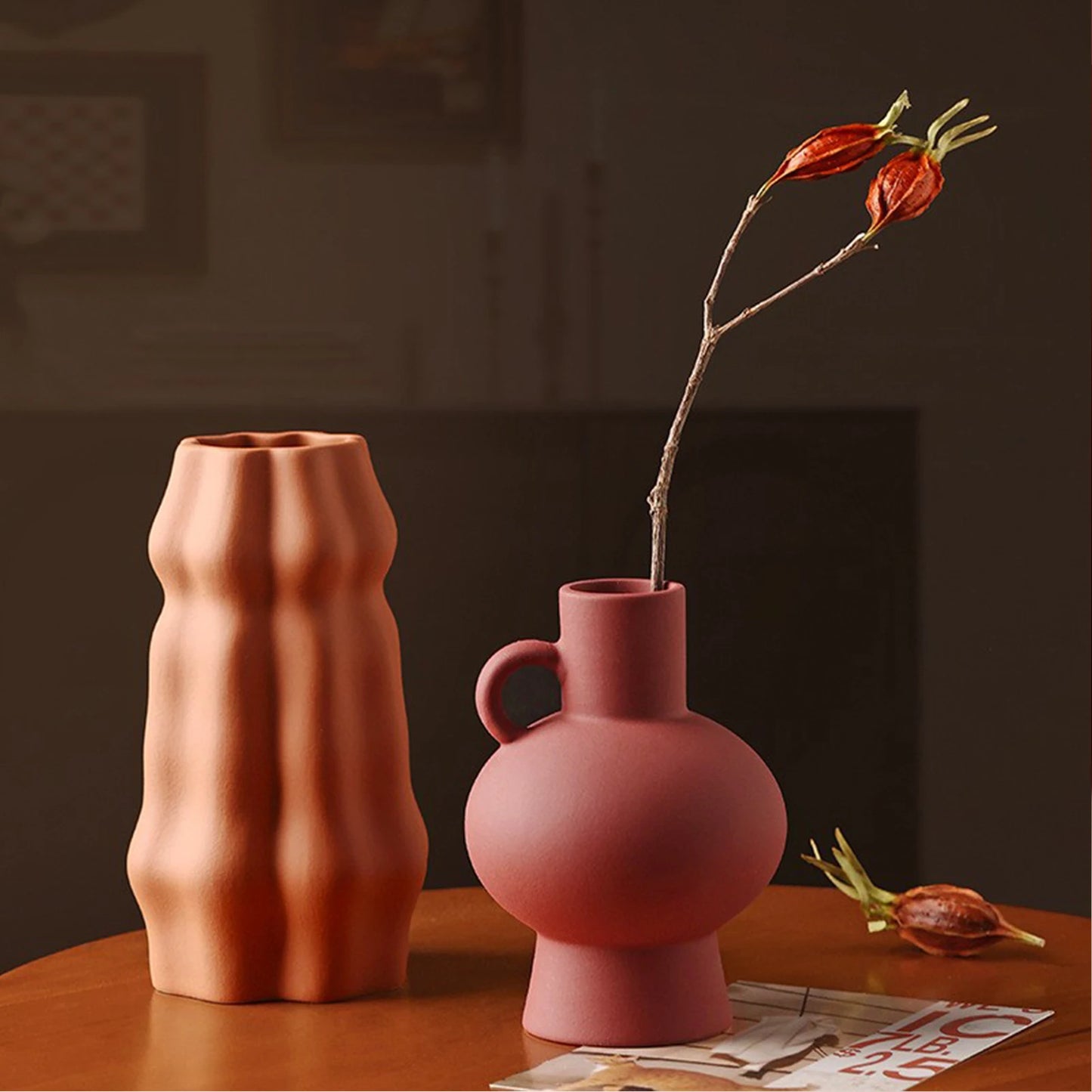 Vase Décoratif en Céramique Mate – Style Classique pour Fleurs Séchées & Pampas