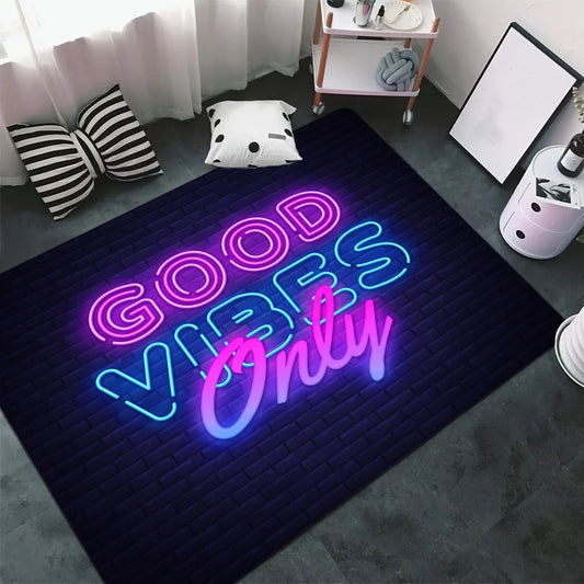 Tapis Doux Antidérapant – Design "Good Vibes Only" | Déco Cozy pour Salon & Chambre