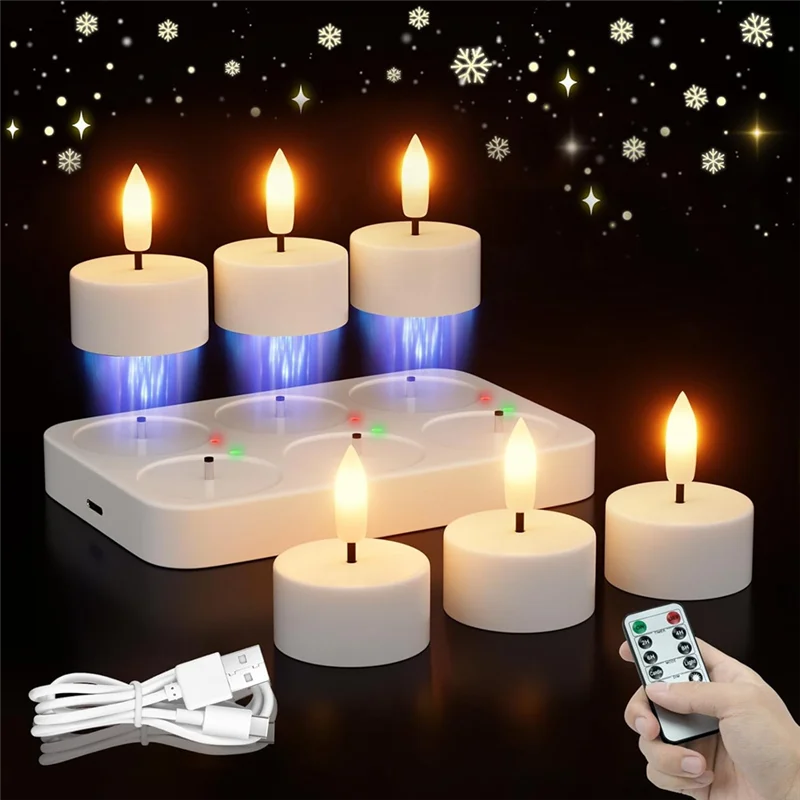 Lot de 6 Bougies LED Rechargeables avec Télécommande & Station de Charge – Sans Flamme
