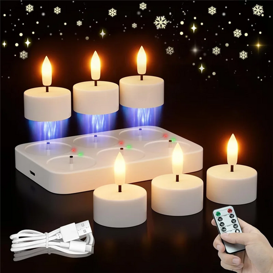 Lot de 6 Bougies LED Rechargeables avec Télécommande & Station de Charge – Sans Flamme