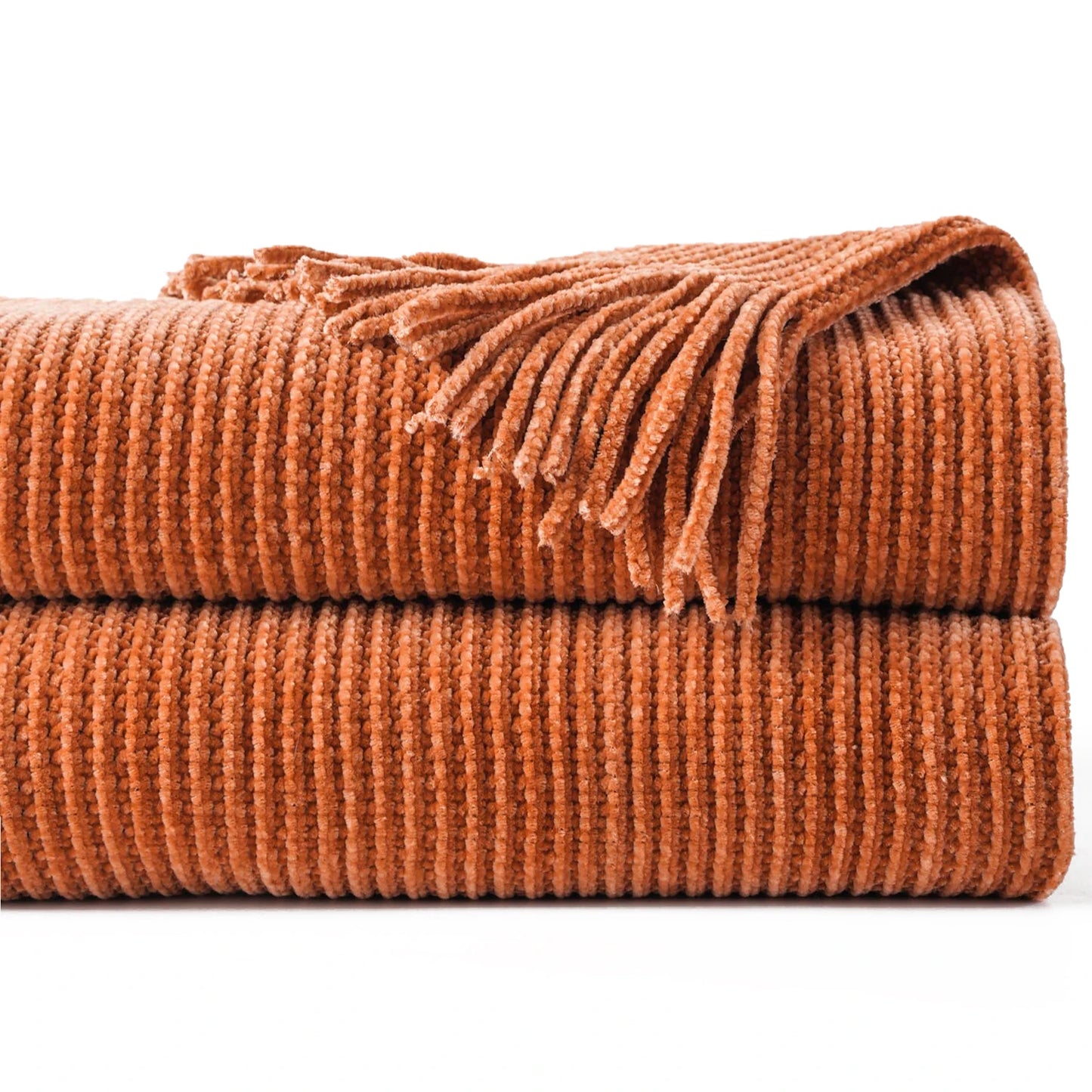 Plaid en chenille douce avec pompons – Couverture tricotée décorative pour lit et canapé