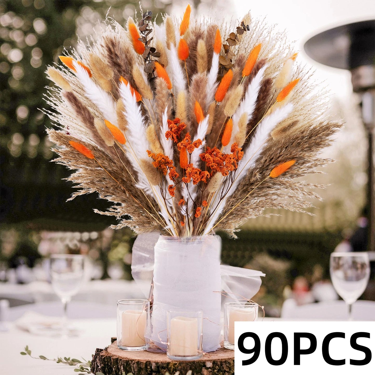 Bouquet de Fleurs Séchées Naturelles – Pampas & Queue de Lapin Orange – Décoration Mariage & Maison Cozy