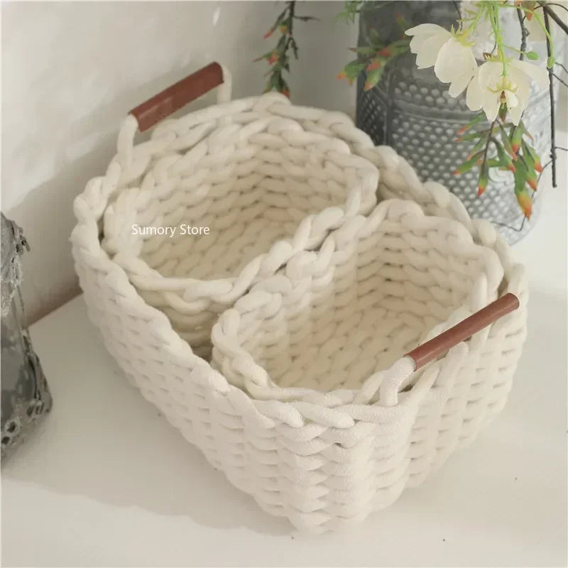 Panier de Rangement en Corde de Coton avec Poignées – Organisateur Multi-Usages