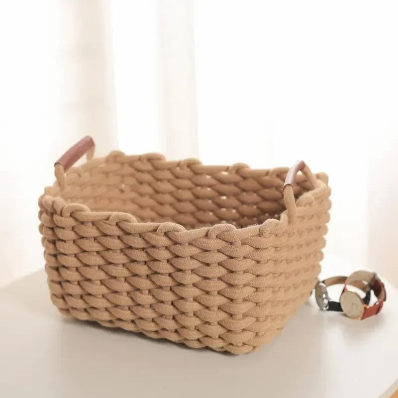 Panier de Rangement en Corde de Coton avec Poignées – Organisateur Multi-Usages