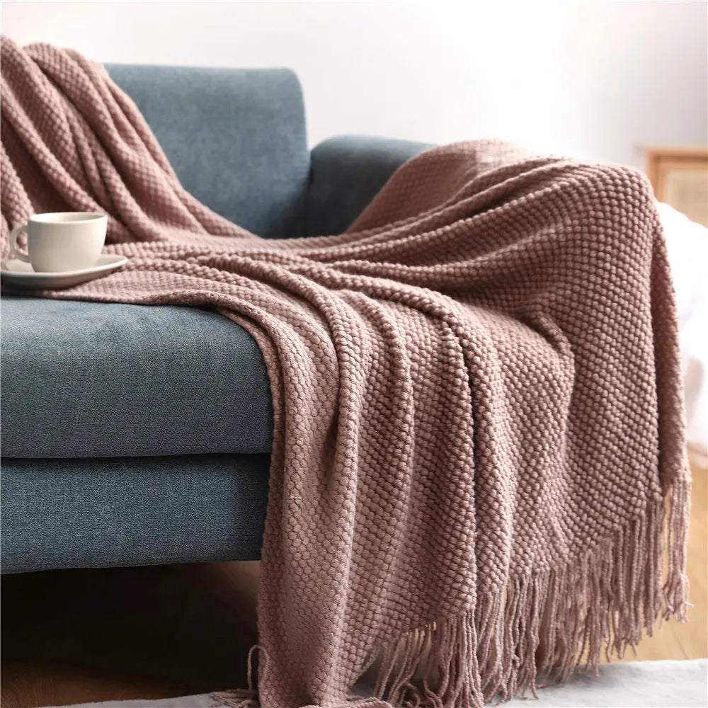 Plaid Tricoté Épais Cozy – Couverture Nid d’Abeille Douce & Chaude pour Hiver