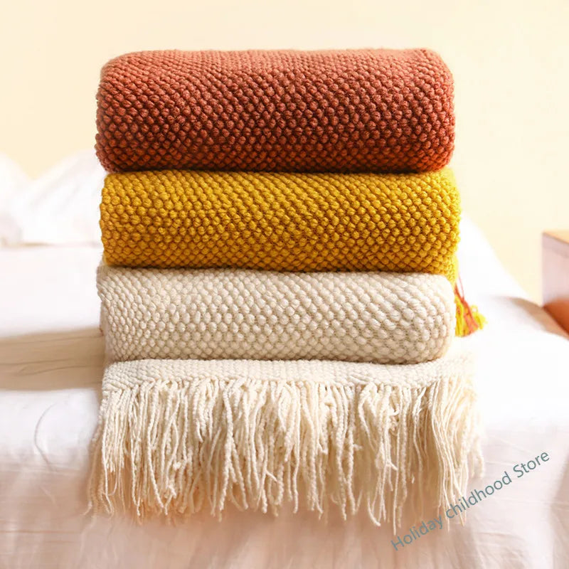 Plaid Tricoté Épais Cozy – Couverture Nid d’Abeille Douce & Chaude pour Hiver