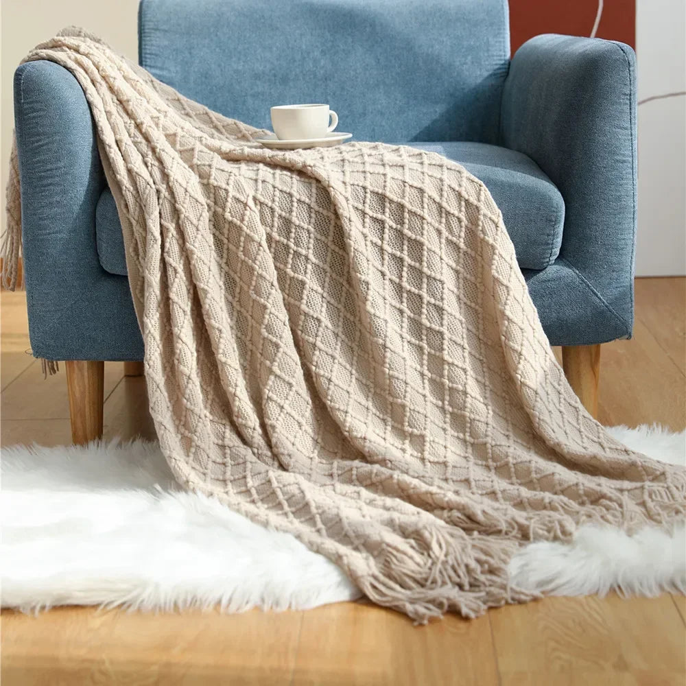 Couverture Tricotée Unie – Plaid Doux et Lavable en Machine