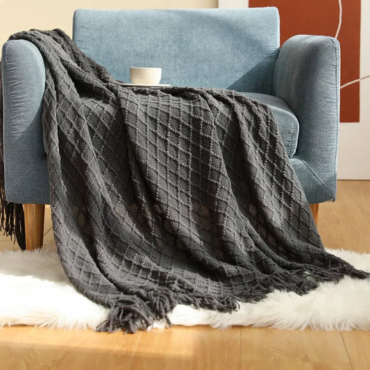 Couverture Tricotée Unie – Plaid Doux et Lavable en Machine