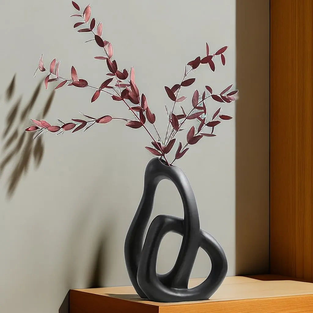 Vase Abstrait en Céramique – Design Nordique Moderne pour Fleurs Séchées & Pampas