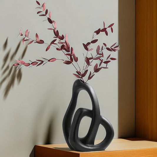 Vase Abstrait en Céramique – Design Nordique Moderne pour Fleurs Séchées & Pampas