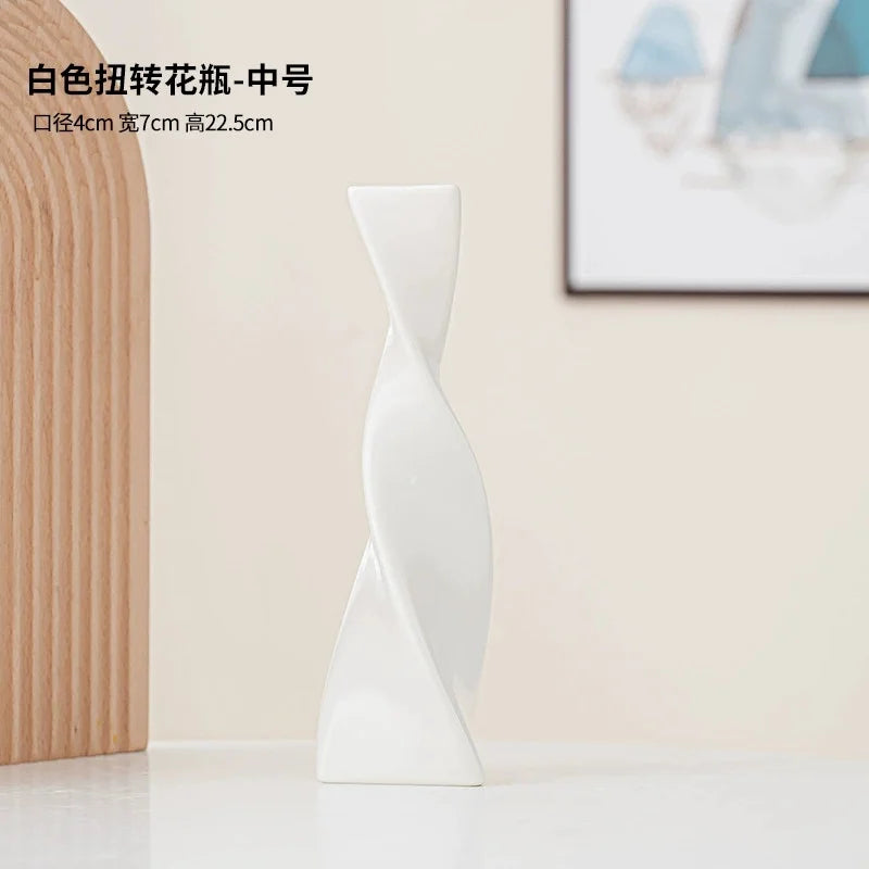 Vase Céramique Torsadé Minimaliste – Décoration Moderne pour Fleurs Sèches ou Fraîches