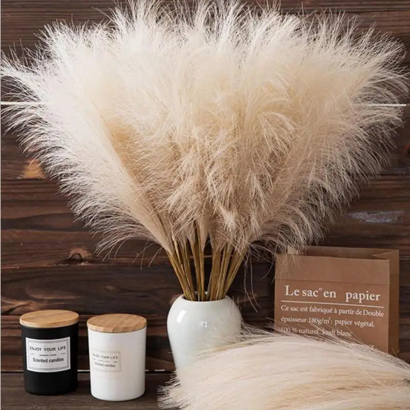 Herbe de Pampa Artificielle Beige – Bouquet Fluffy Décoratif pour Vase ou Intérieur