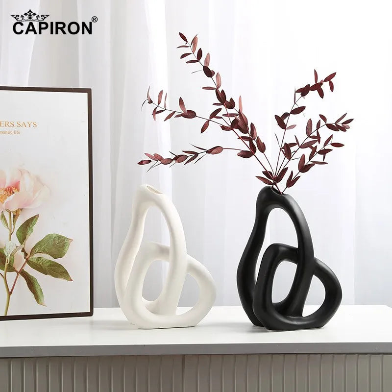 Vase Abstrait en Céramique – Design Nordique Moderne pour Fleurs Séchées & Pampas