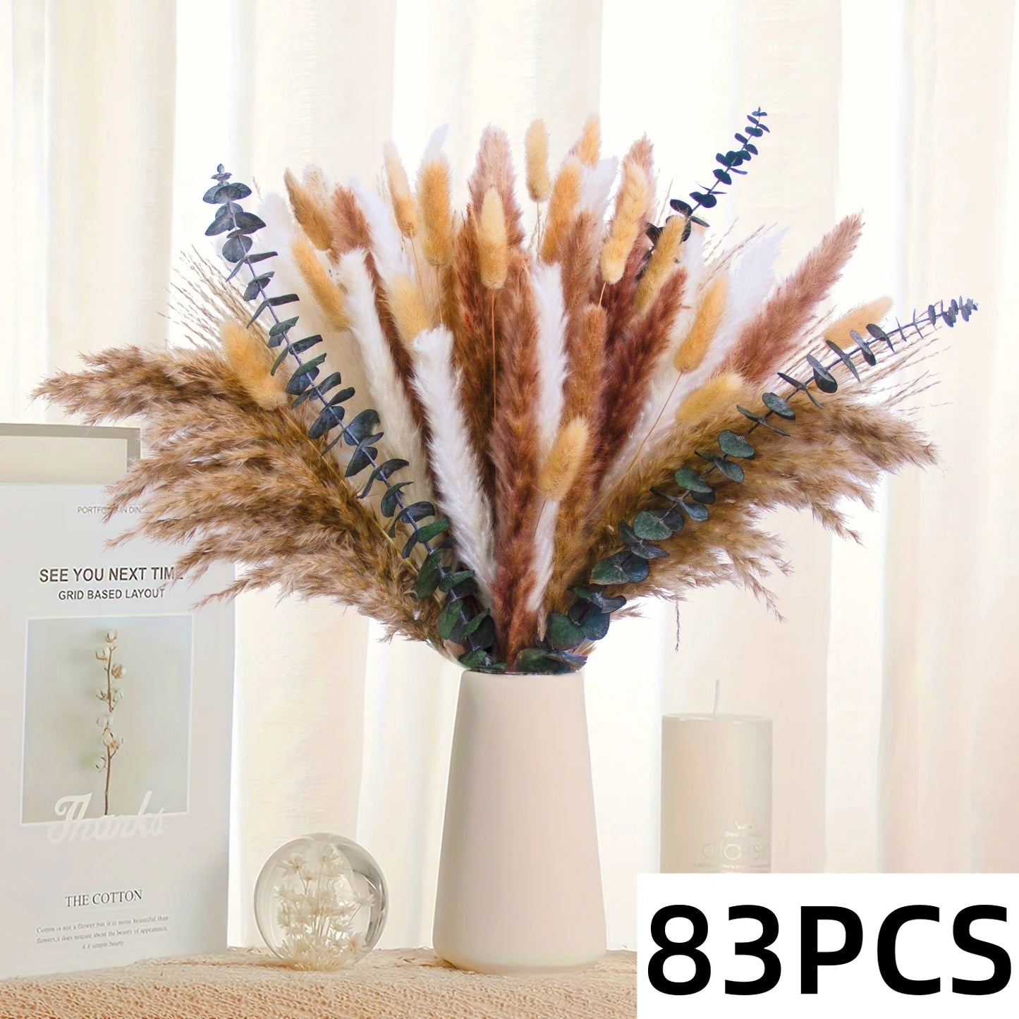 Bouquet de Fleurs Séchées Naturelles – Pampas & Queue de Lapin Orange – Décoration Mariage & Maison Cozy