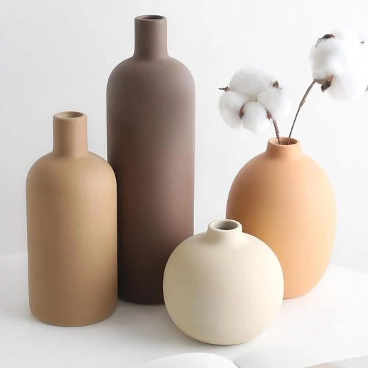 Lot de vases en céramique neutre – Décoration rustique et bohème pour salon, table et intérieur