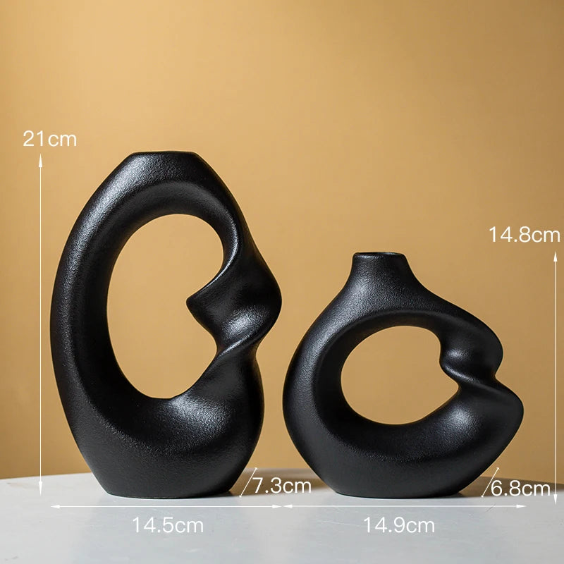 Lot de 2 vases en céramique mate – Décoration intérieure moderne pour fleurs séchées et pampas