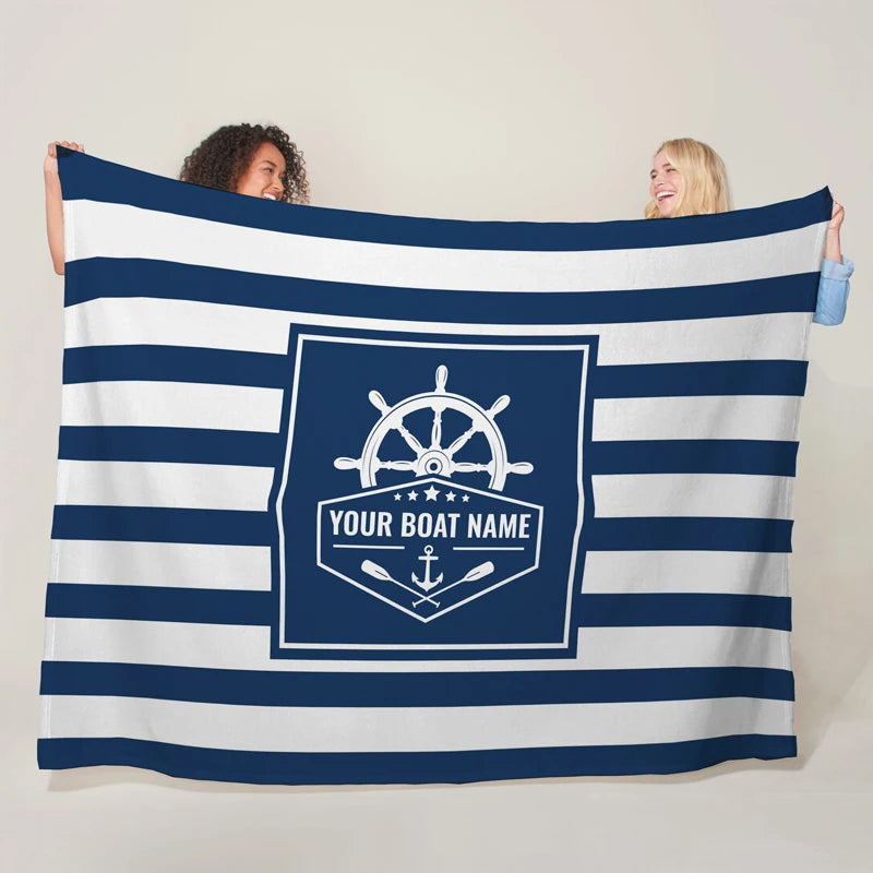 Couverture personnalisée thème marin – Plaid doux et cozy avec nom de bateau