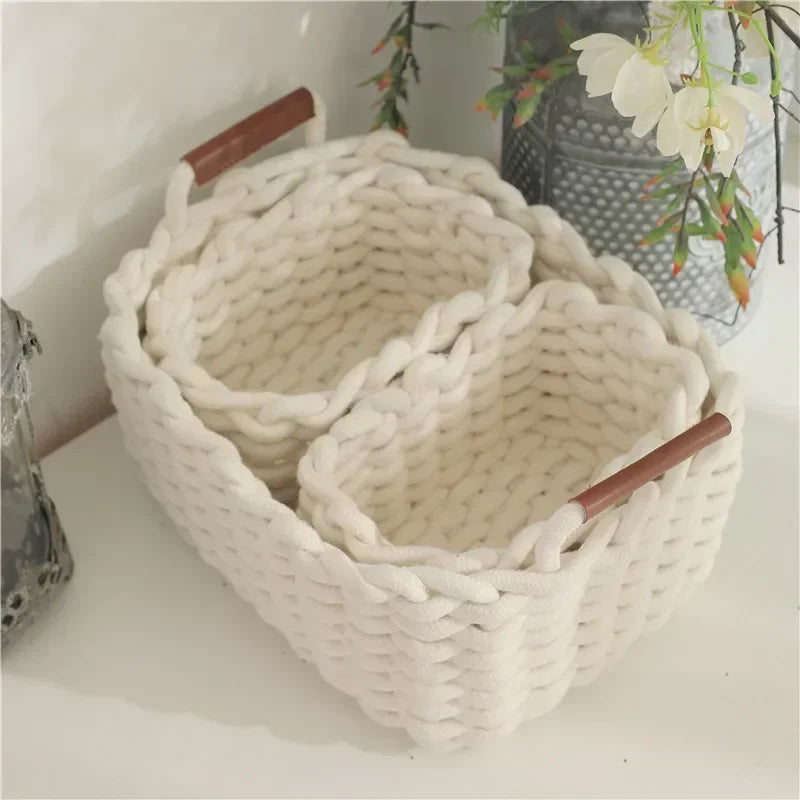Panier de Rangement en Corde de Coton avec Poignées – Organisateur Multi-Usages