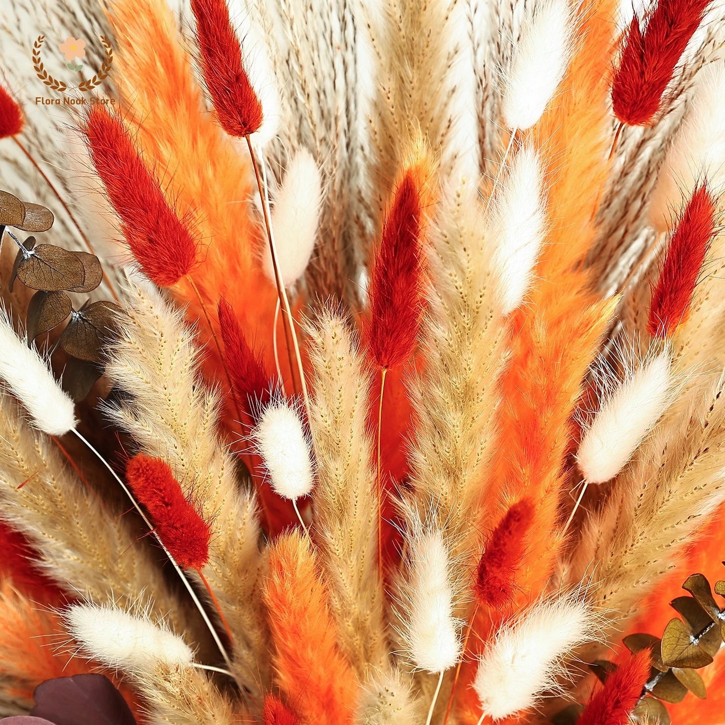 Bouquet de Fleurs Séchées Naturelles – Pampas & Queue de Lapin Orange – Décoration Mariage & Maison Cozy