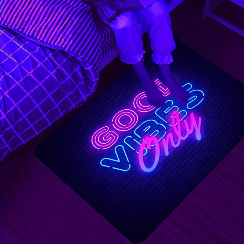 Tapis Doux Antidérapant – Design "Good Vibes Only" | Déco Cozy pour Salon & Chambre