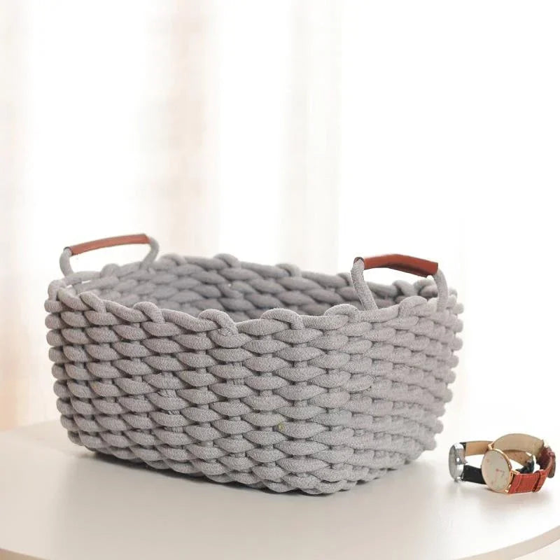 Panier de Rangement en Corde de Coton avec Poignées – Organisateur Multi-Usages